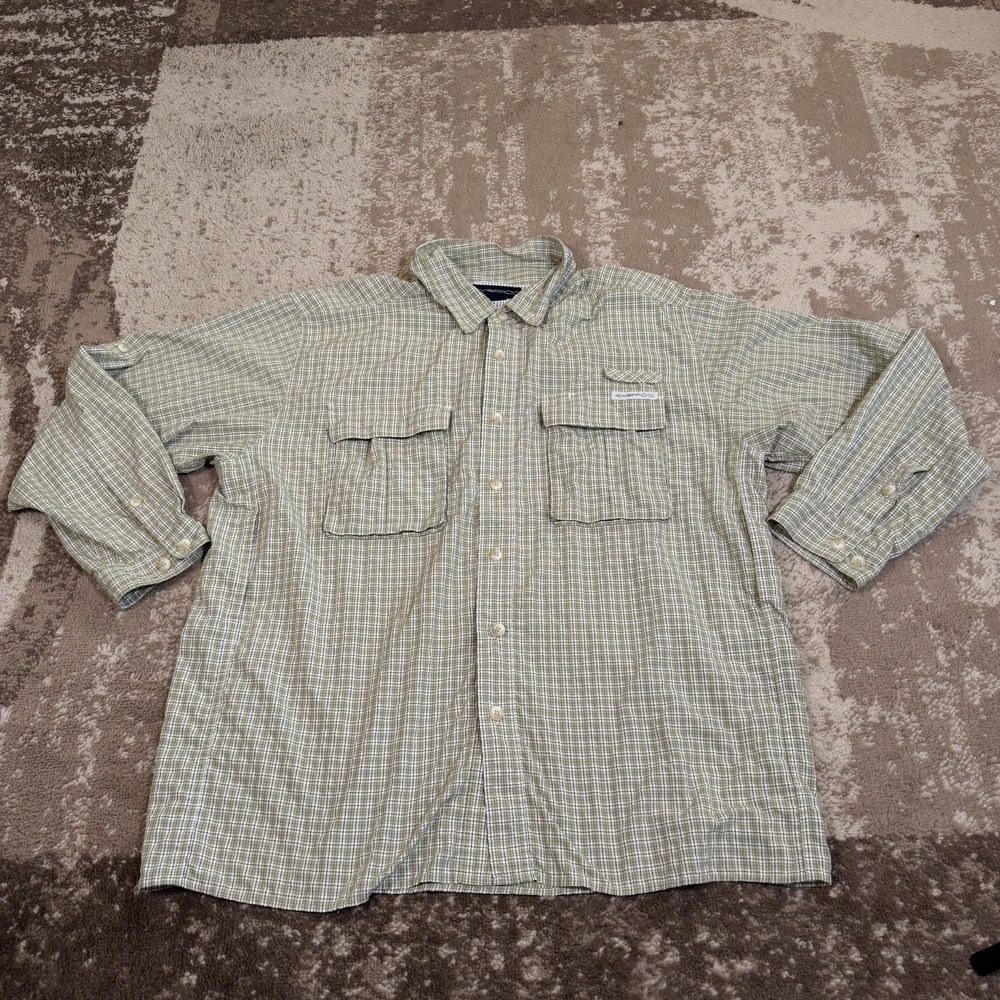 ExOfficio Air Strip Fishing Shirt Mens 2XL Plaid Button Down Vented Roll Tab